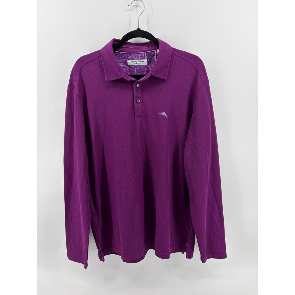 Tommy Bahama Islandzone, DK Fushia Lumini Fronds, Long Sleeve, Polo, Men's Large